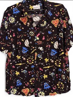 4th Dimension Graphic Rayon Camp Shirt Men’s XL Black Abstract Print